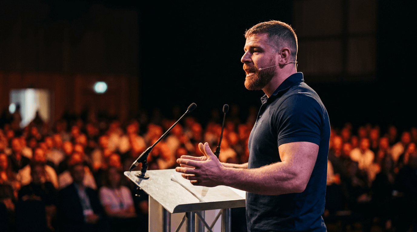 Alistair speaking at an event about recovery and transformation