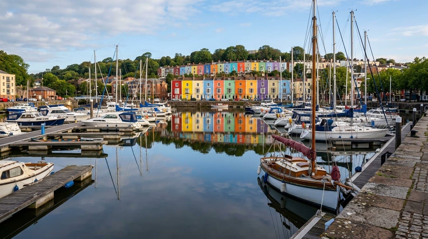 Bristol harbourside walkway with morning light, symbolising personal direction and growth