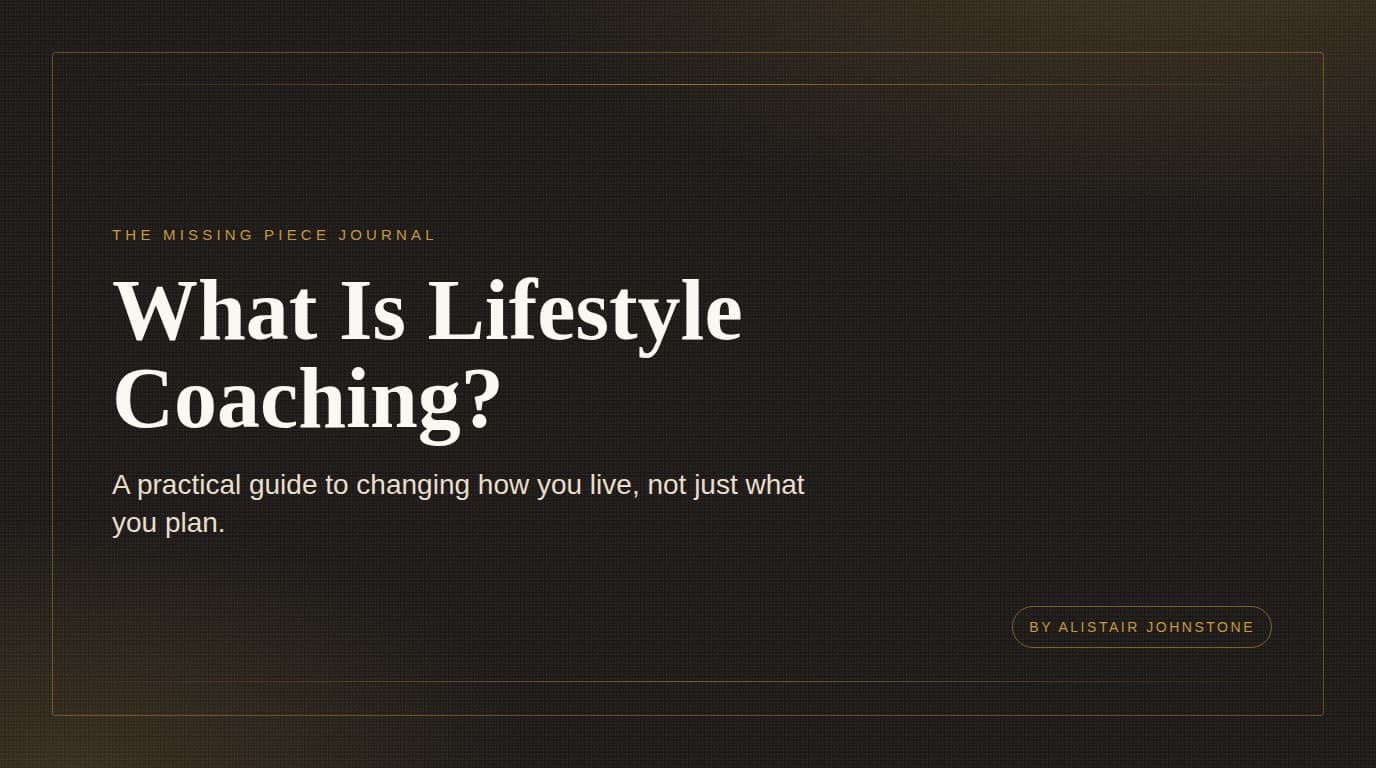 Person reviewing their daily habits and goals with a lifestyle coach in a calm, focused setting